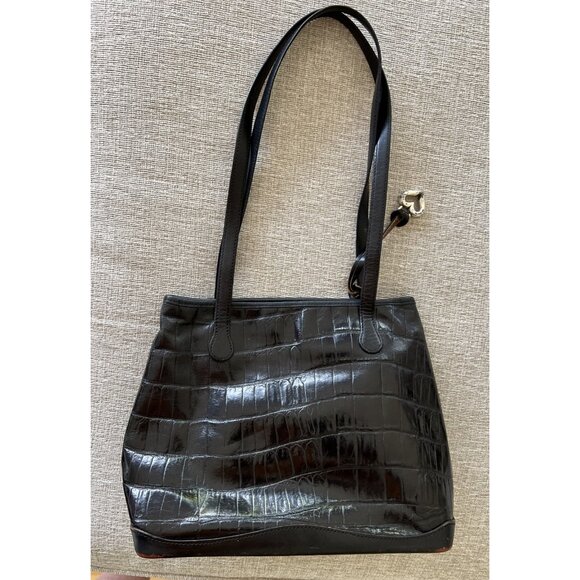 Brighton Croc Embossed Leather Handbag Hand Shoulder Bag Heart Charm Purse - Picture 10 of 16